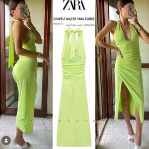 Zara DRAPED HALTER DRESS LIGHT PISTACHIO (M)